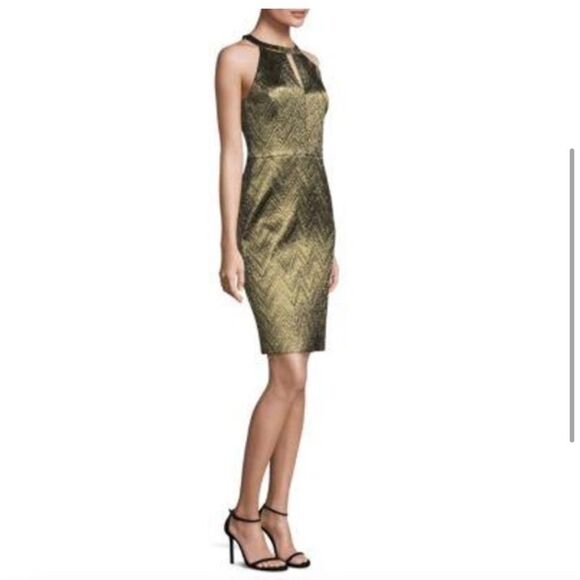 Trina Turk Gold Metallic Mackie Sheath Dress Size 4 - Picture 1 of 15